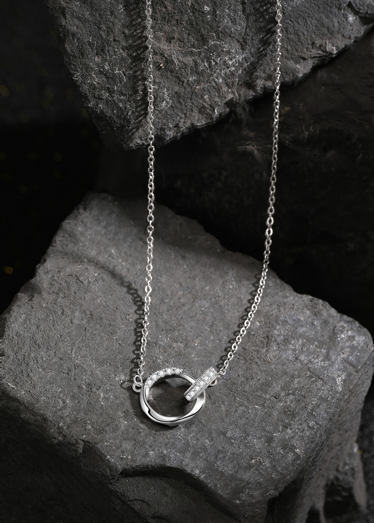 Choccy Kiss “Black Kiss” Double Ring S925 Sterling Silver Necklace